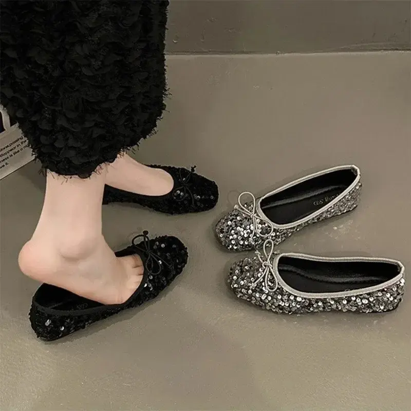 Chaussures plates pour femmes 2026, nouveau design à sequins, souples et antidérapantes, type ballerines, confortables pour le travail