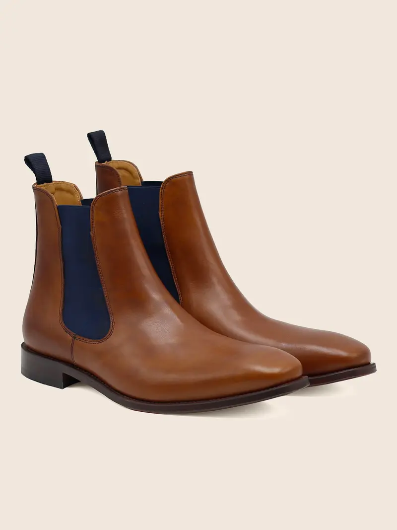 Chelsea boots cuir cognac bleu