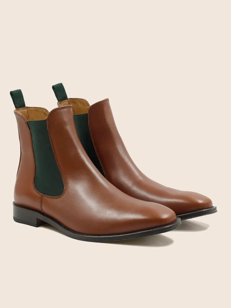 Chelsea boots cuir cognac vert