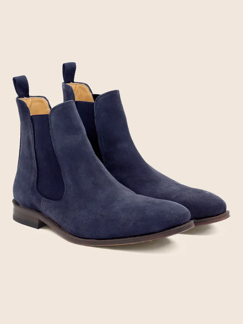 Chelsea boots cuir daim bleu marine