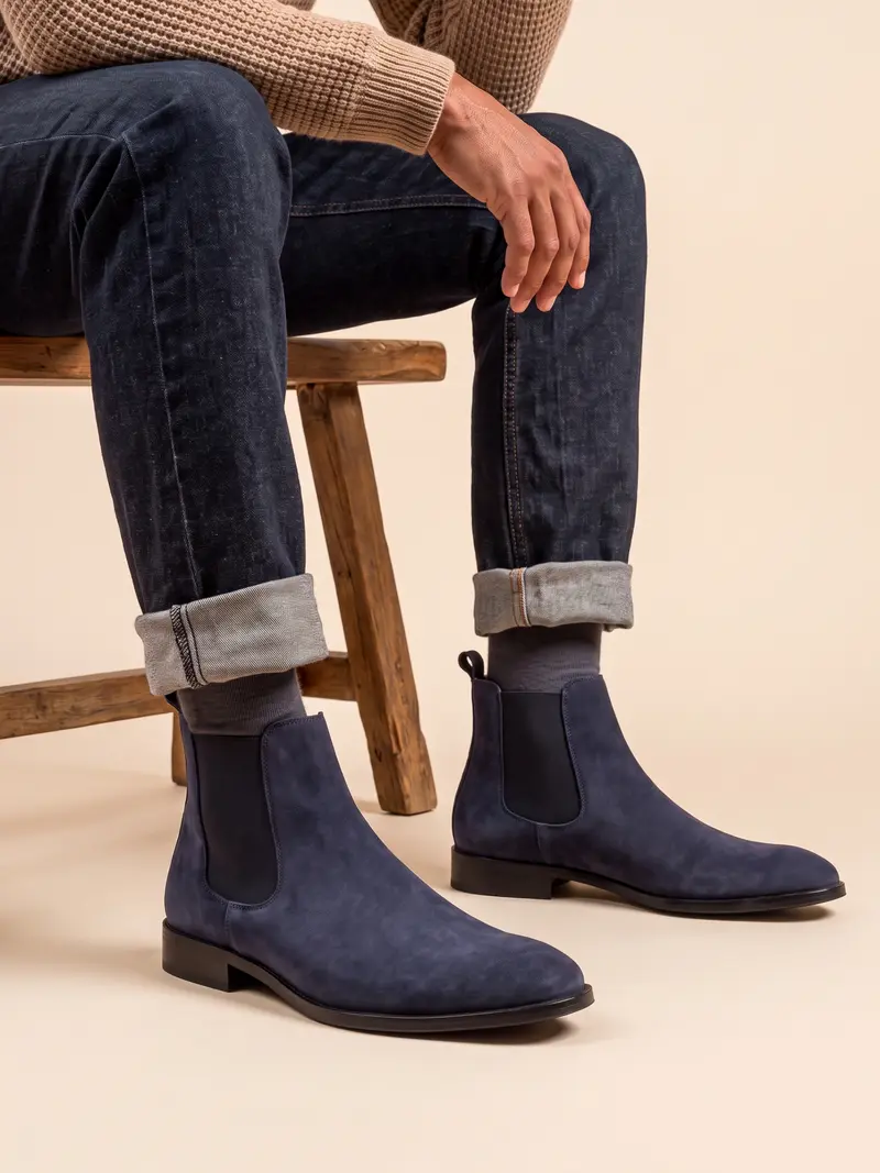 Chelsea boots cuir daim bleu