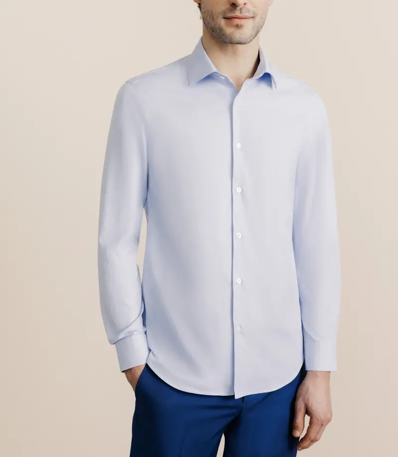 Chemise 100% coton sans repassage bleue