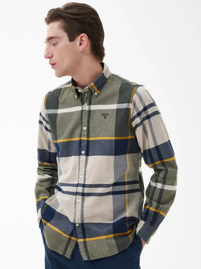 Chemise à carreaux Barbour kaki en flanelle