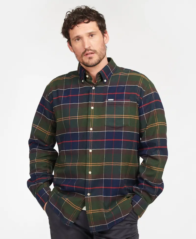 Chemise à carreaux Barbour kaki en flanelle