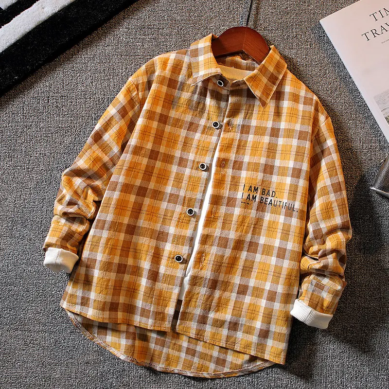 Chemise À Carreaux Manches Longues Garçon Casual Tendance Col Revers – Enfant 3–8 Ans