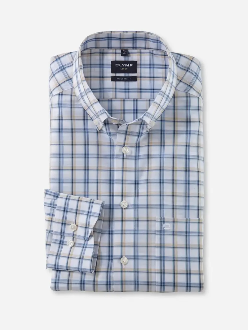 Chemise à carreaux OLYMP droite bleue