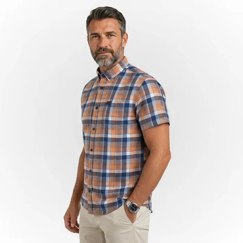 Chemise à carreaux orange corail