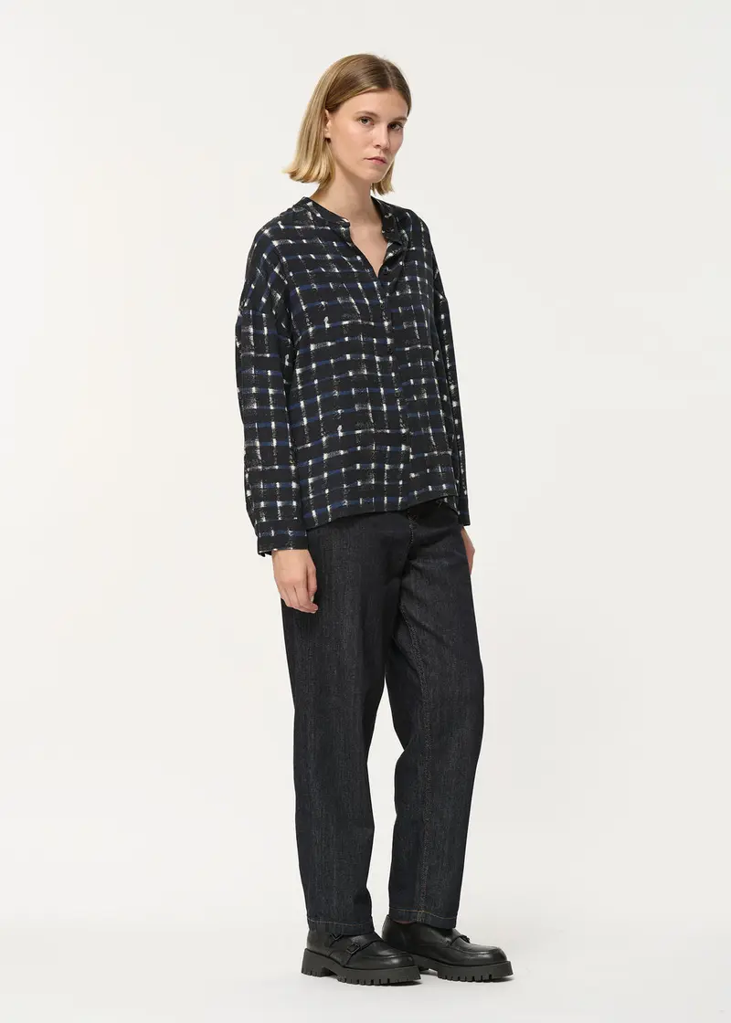 Chemise à imprimé carreaux bleu marine oversize