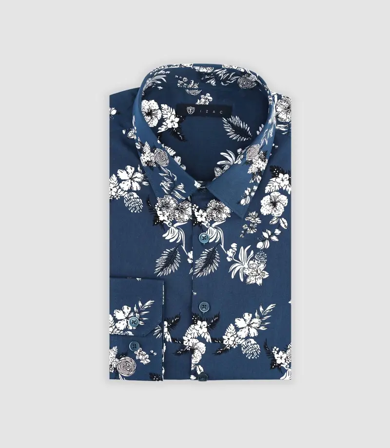 Chemise à imprimé fleuris marine MIOCHE