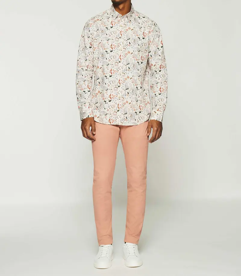 Chemise à imprimé fleurs blanche et rouge KAEL