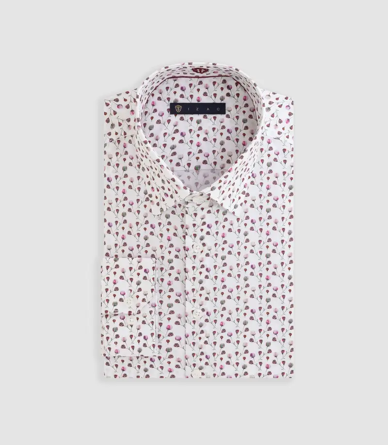 Chemise à imprimé floral blanc-bordeaux "Demis"