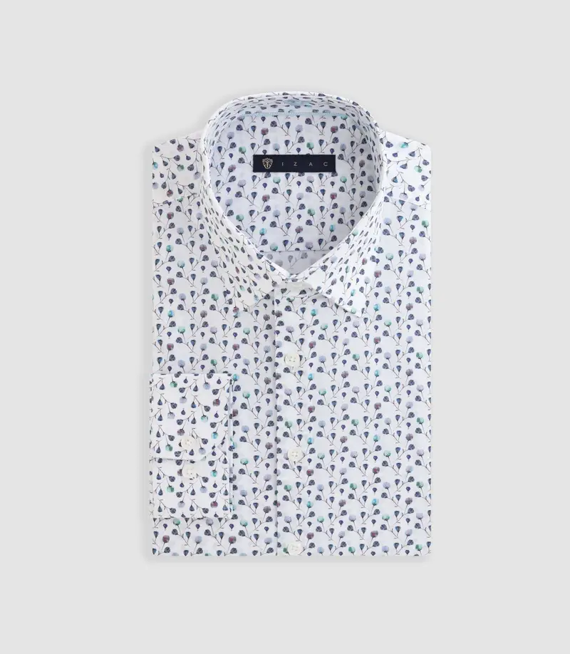 Chemise à imprimé floral blanc-marine "Demis"