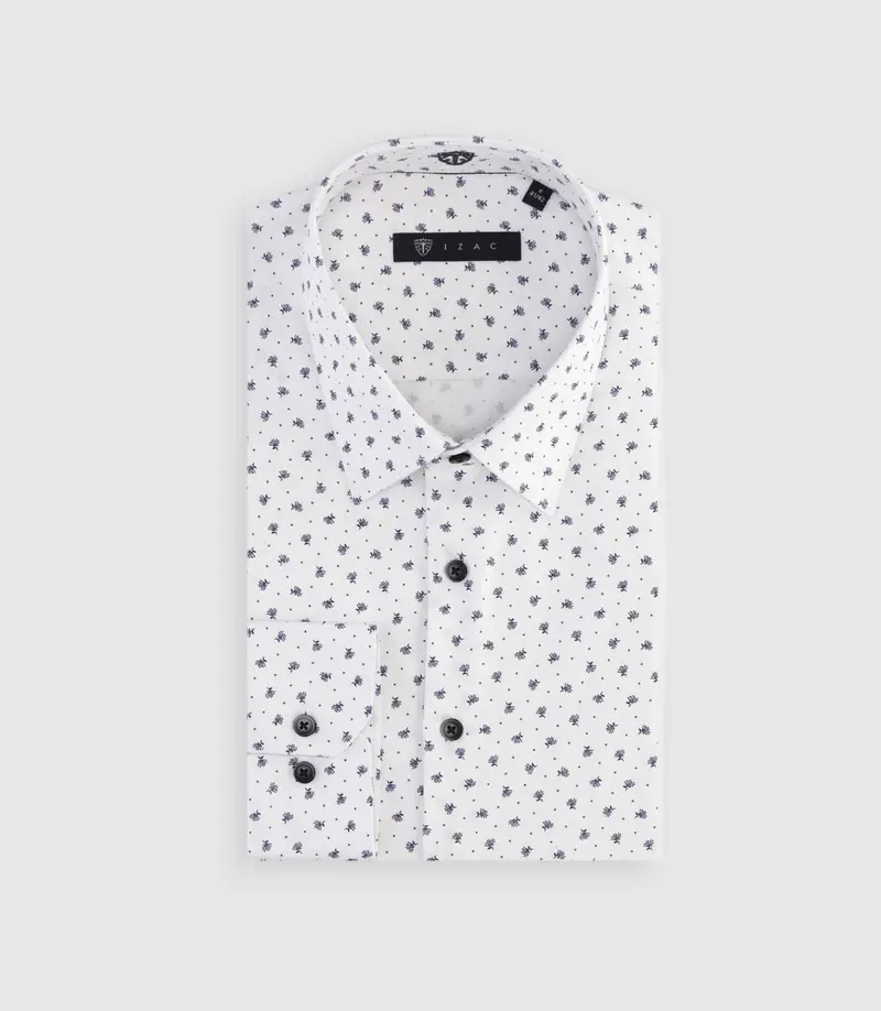 Chemise à imprimé micro motifs blanc et marine MATT