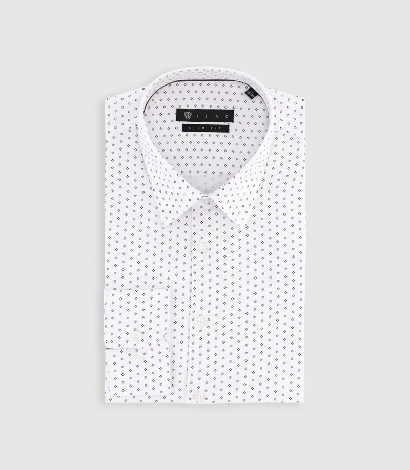 Chemise à imprimé micro motifs blanche et marron PAOLINO