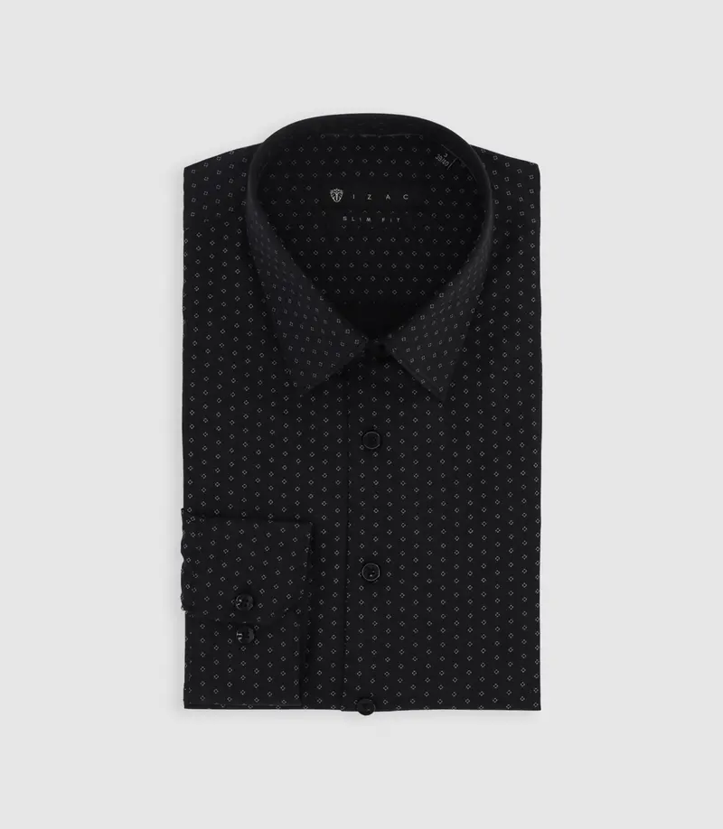 Chemise à imprimé micro motifs noir et gris PAOLINO