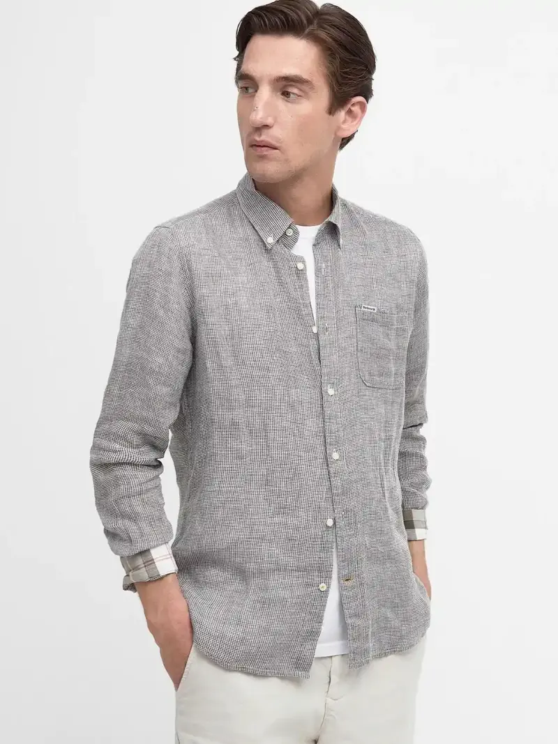Chemise à motifs Barbour kaki en lin