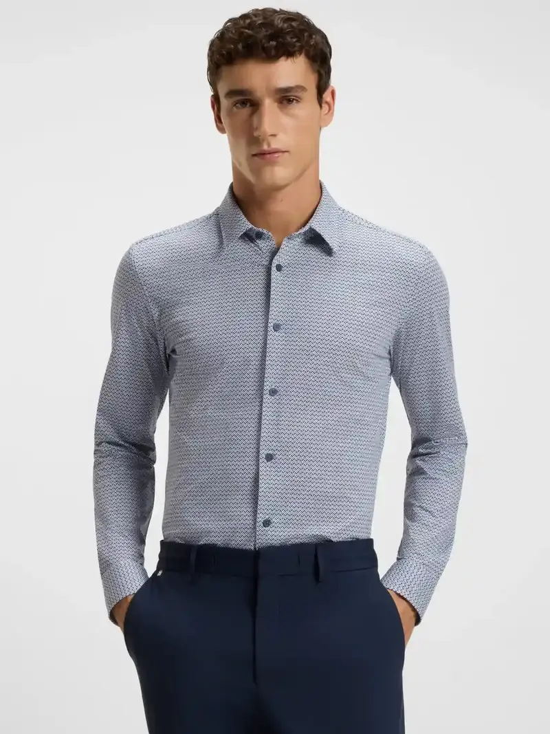 Chemise à motifs BOSS ajustée marine