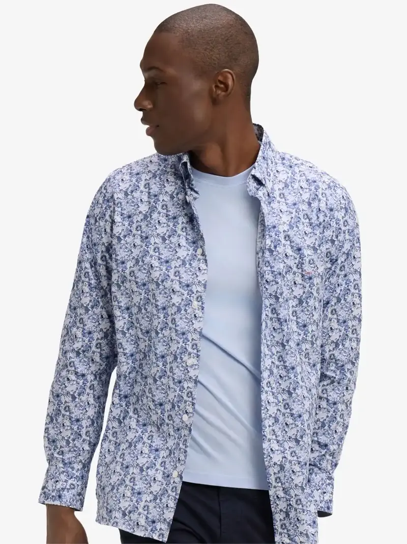 Chemise à motifs Eden Park bleue en coton