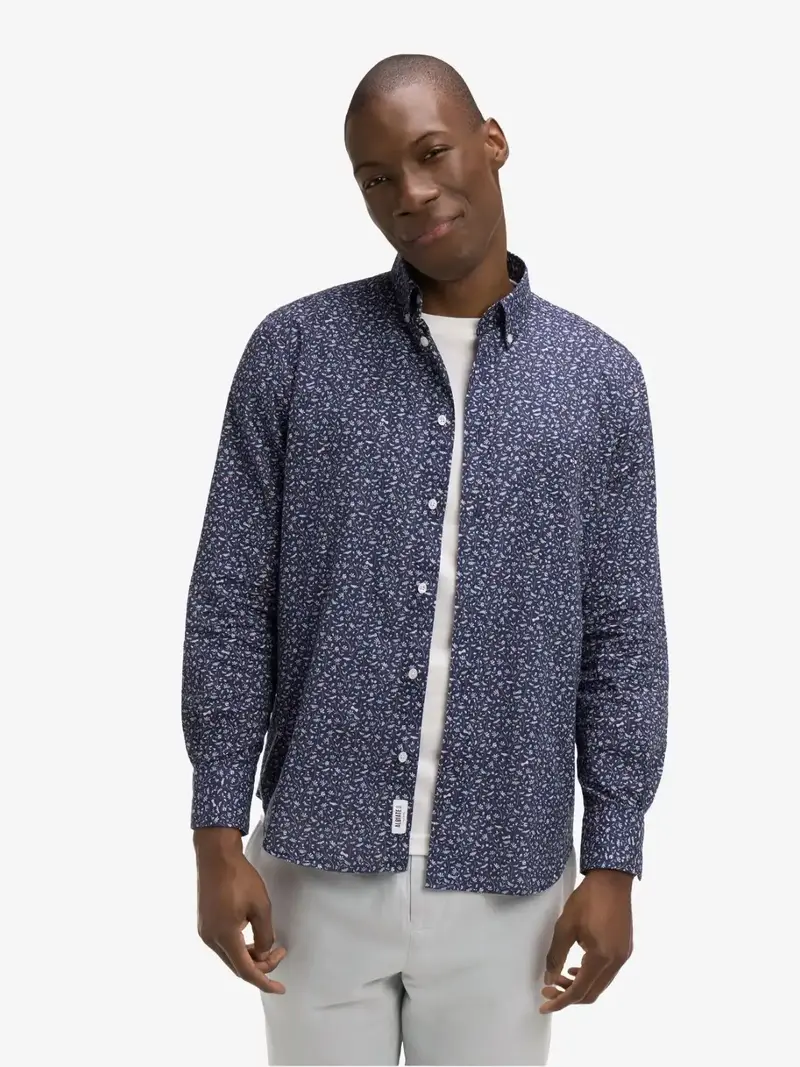 Chemise à motifs Eden Park marine en coton