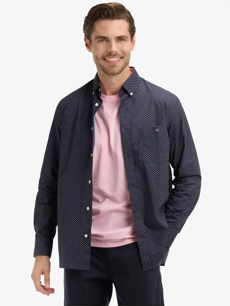 Chemise à motifs Eden Park marine en coton