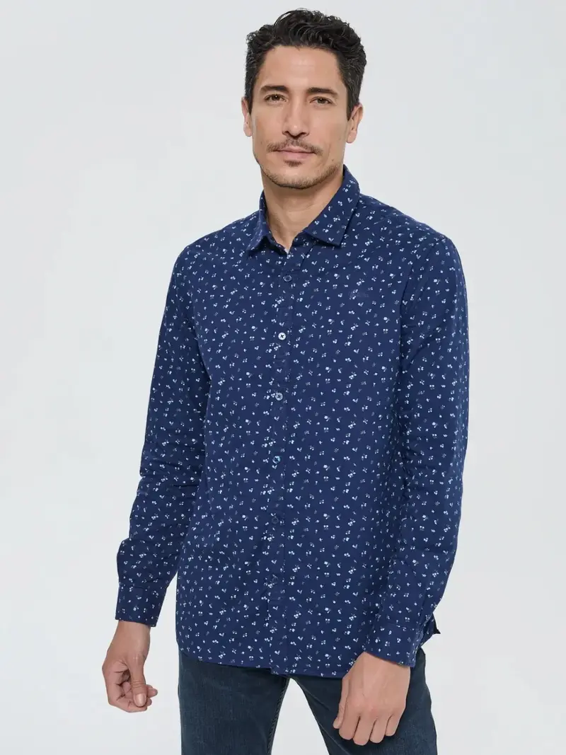 Chemise à motifs Lee Cooper marine en coton