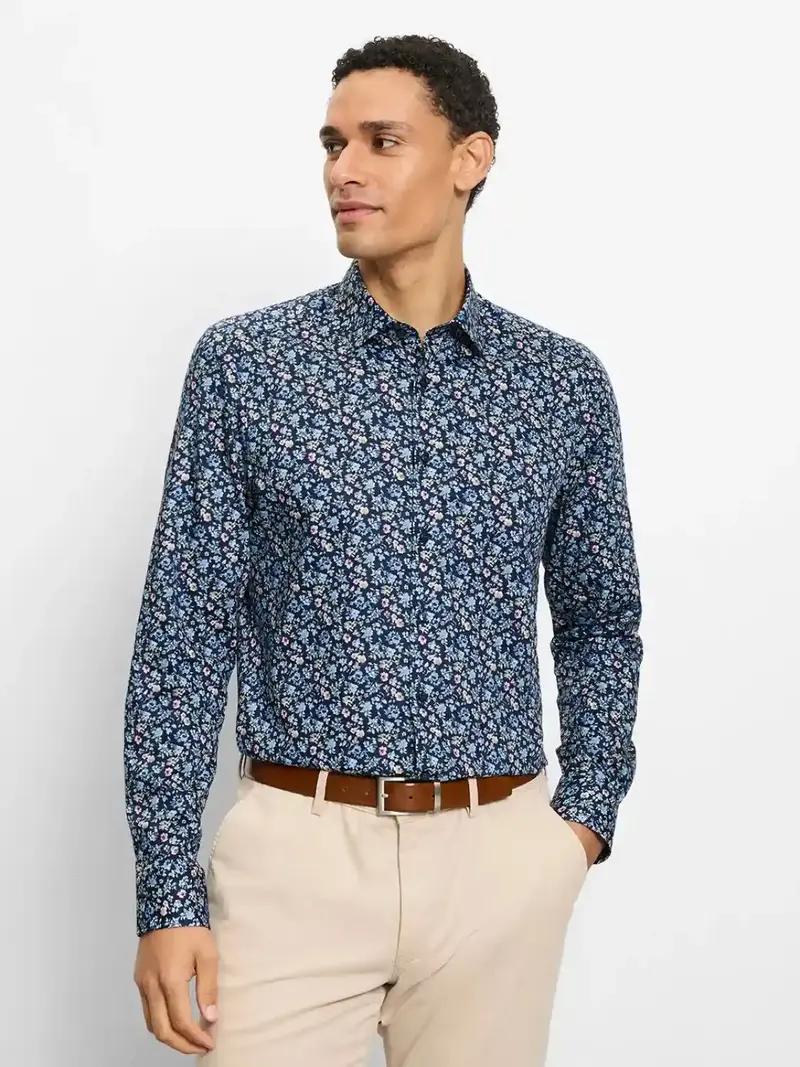 Chemise à motifs OLYMP ajustée marine