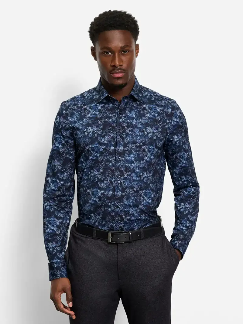 Chemise à motifs OLYMP ajustée marine
