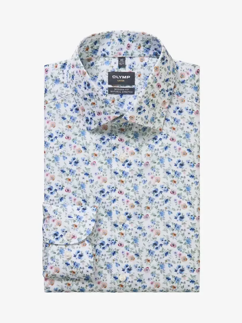 Chemise à motifs OLYMP droite blanche en coton