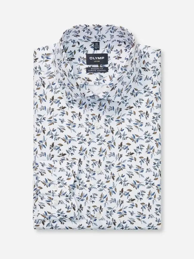 Chemise à motifs OLYMP droite blanche en coton