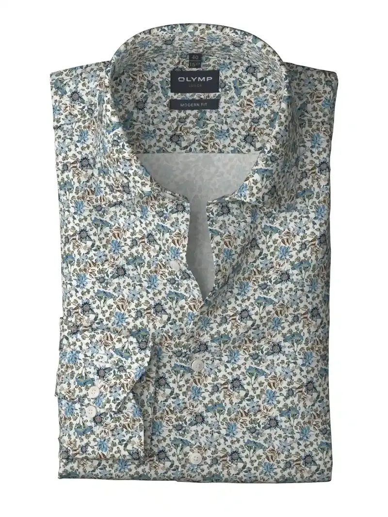 Chemise à motifs OLYMP droite blanche en coton