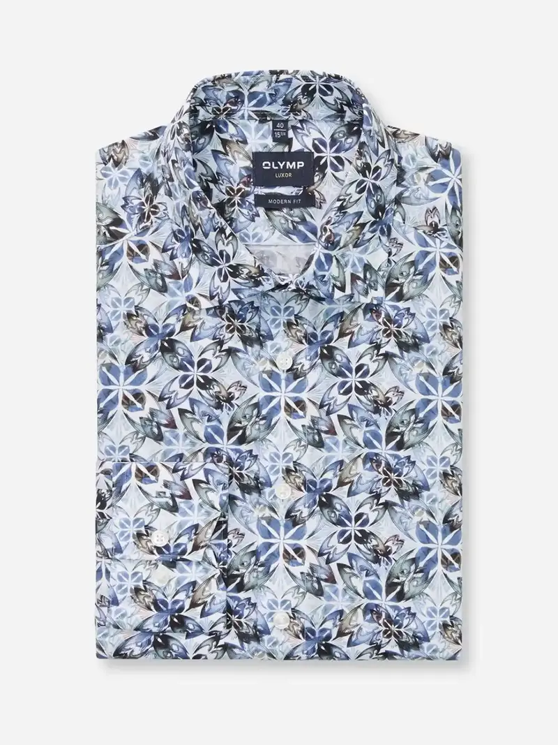 Chemise à motifs OLYMP droite bleue en coton