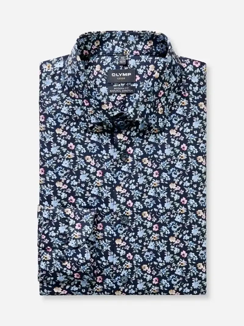 Chemise à motifs OLYMP droite marine
