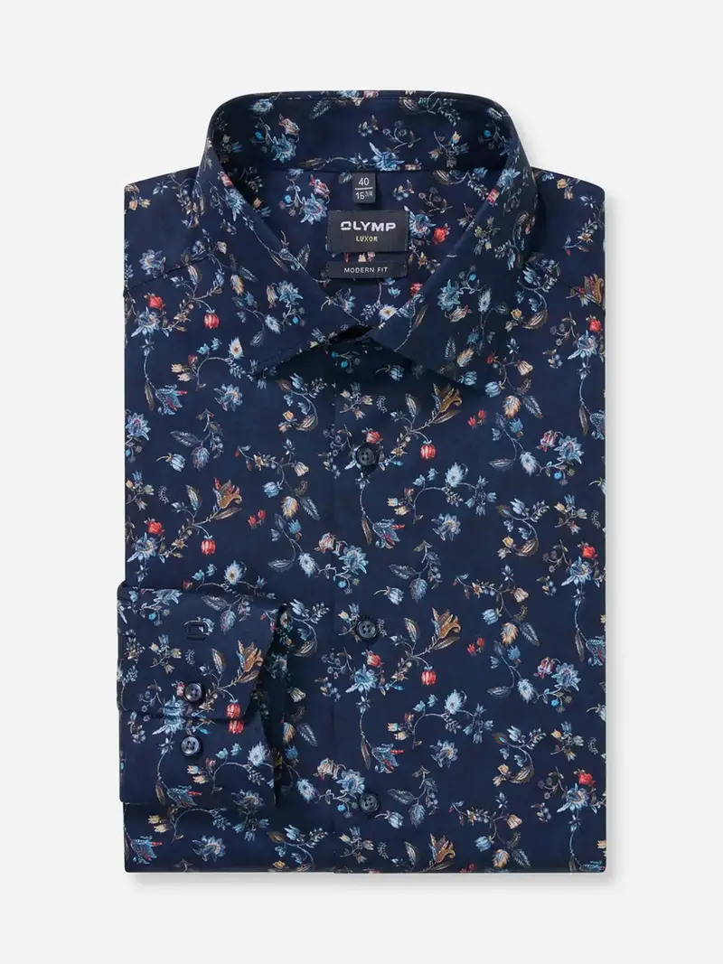 Chemise à motifs OLYMP droite marine en coton