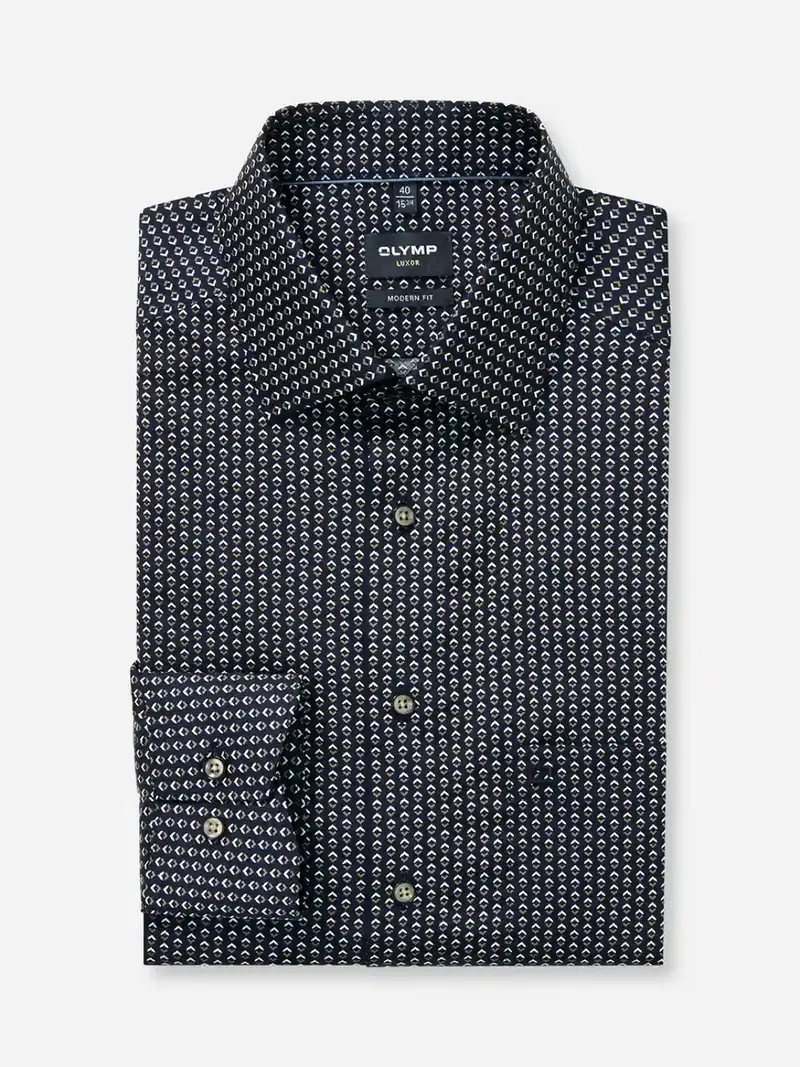 Chemise à motifs OLYMP droite marine en coton
