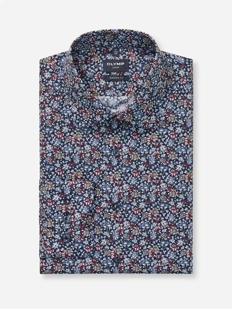 Chemise à motifs OLYMP droite marine en coton
