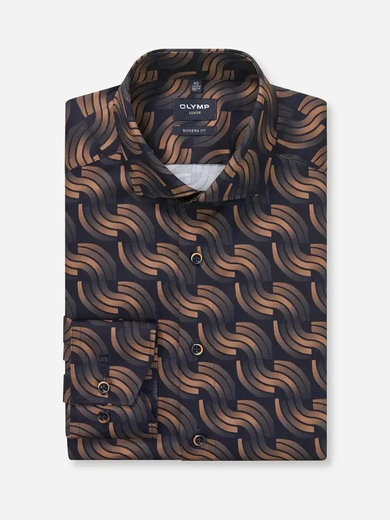 Chemise à motifs OLYMP droite marron