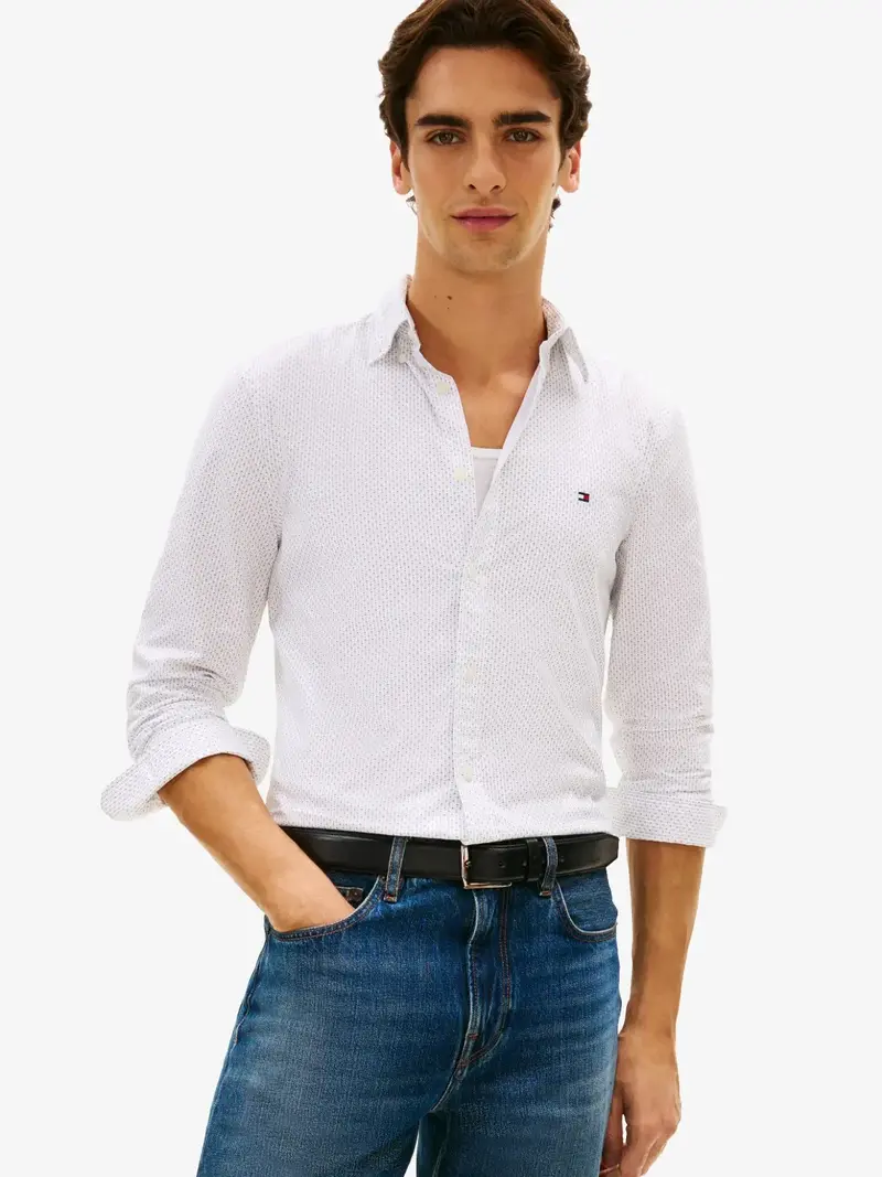Chemise à motifs Tommy Hilfiger blanche en coton