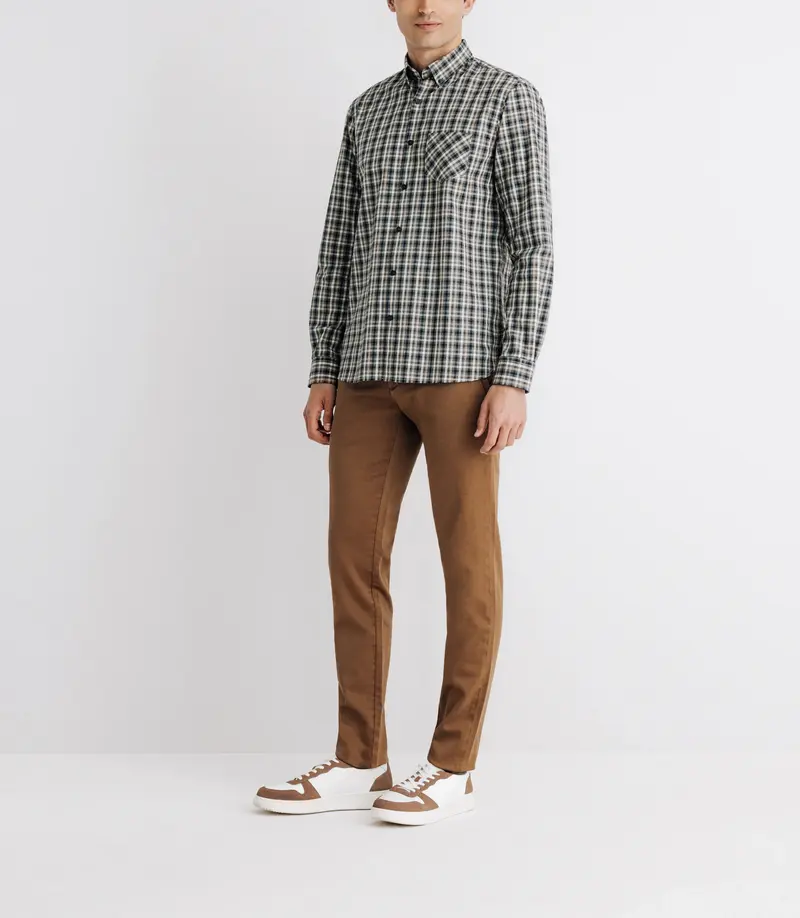 Chemise à petits carreaux beige
