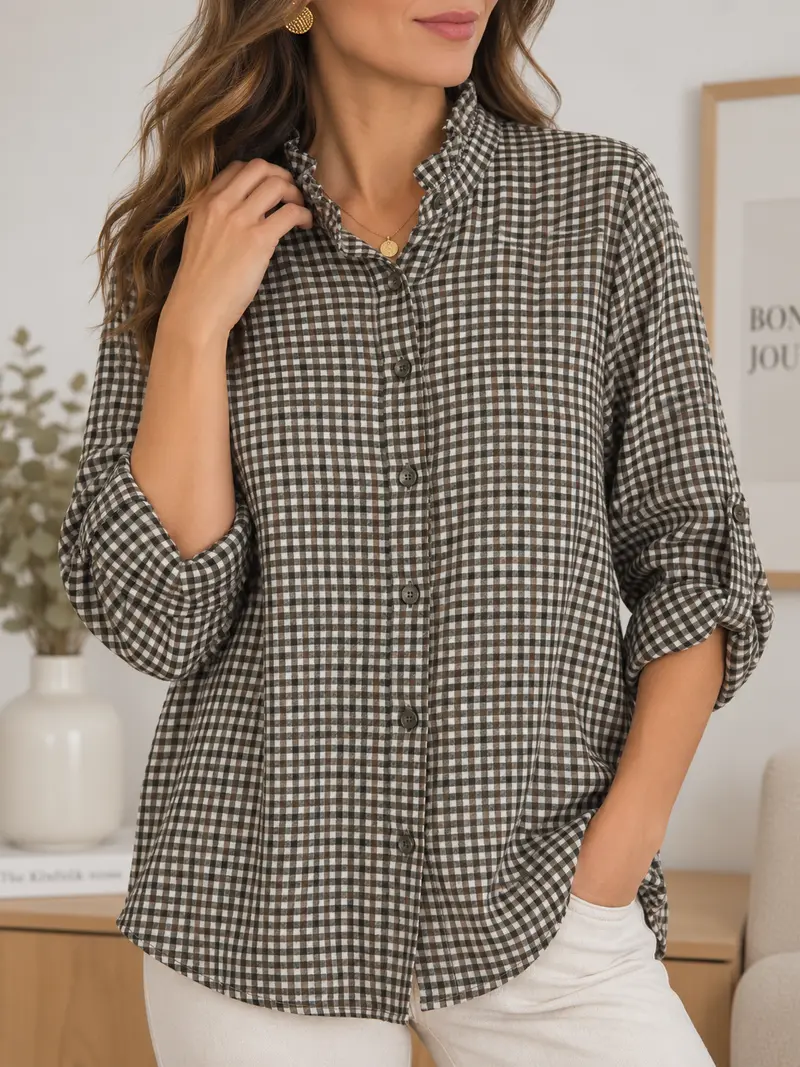 Chemise à petits carreaux gris/rouille