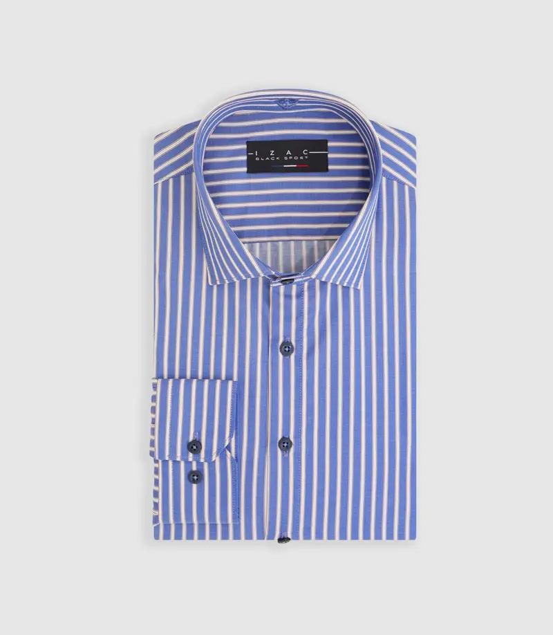 Chemise à rayures bleue et camel "Mayol"