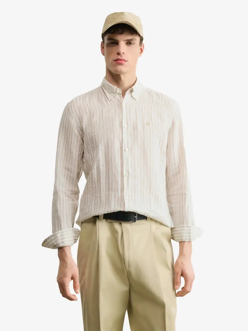 Chemise à rayures BOSS beige en lin