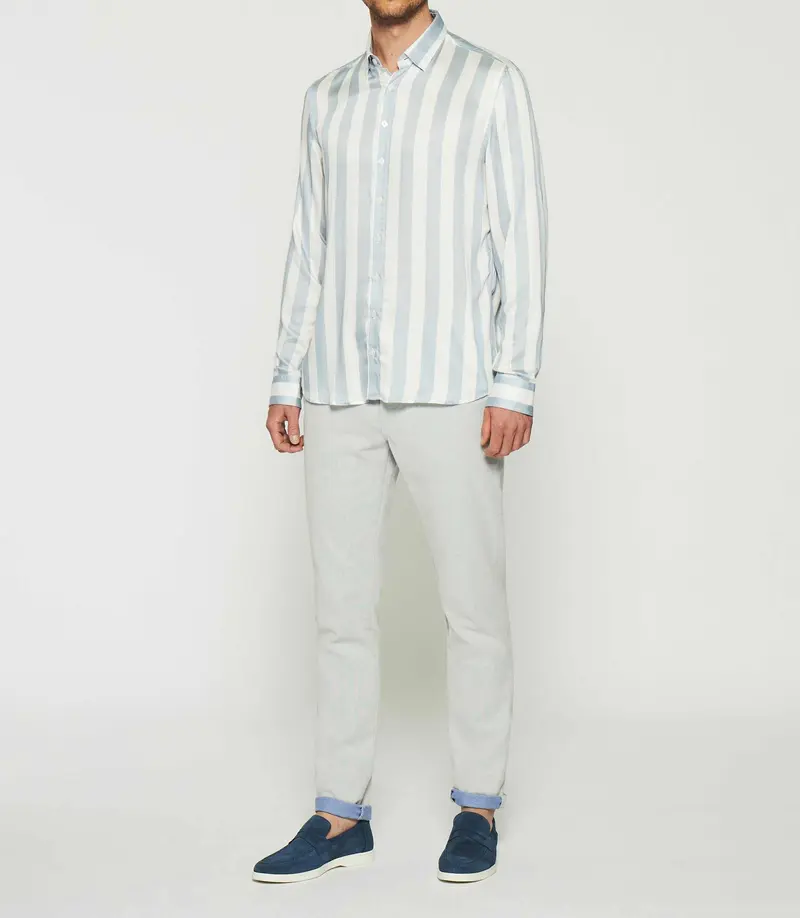Chemise à rayures en satin blanc et ciel KENNA
