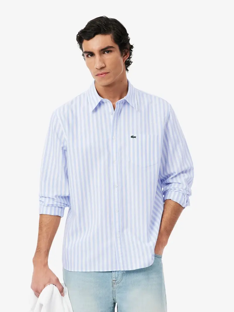 Chemise à rayures Lacoste bleue en coton