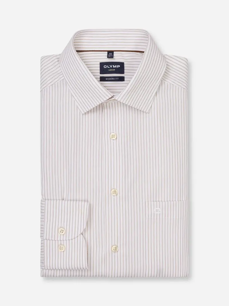 Chemise à rayures OLYMP droite beige