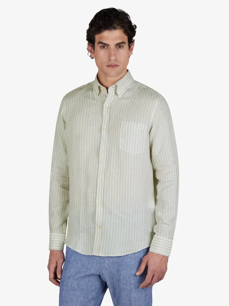 Chemise à rayures Paul & Shark beige en lin