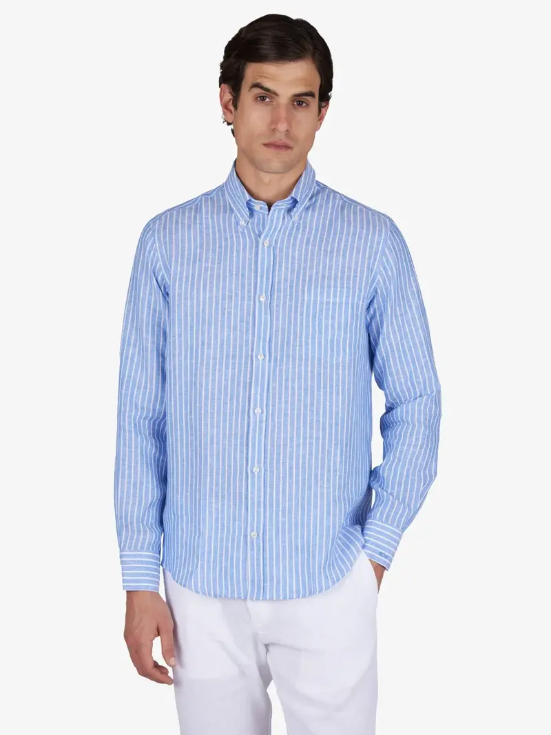 Chemise à rayures Paul & Shark bleue en lin