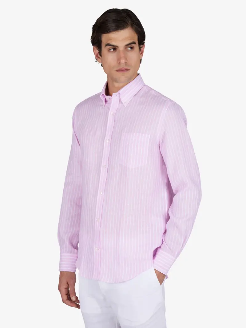 Chemise à rayures Paul & Shark rose en lin