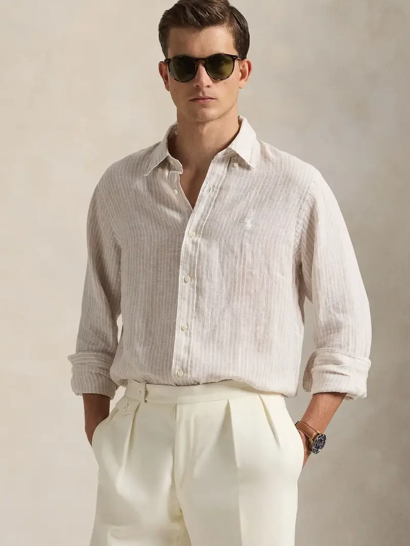 Chemise à rayures Ralph Lauren beige en lin