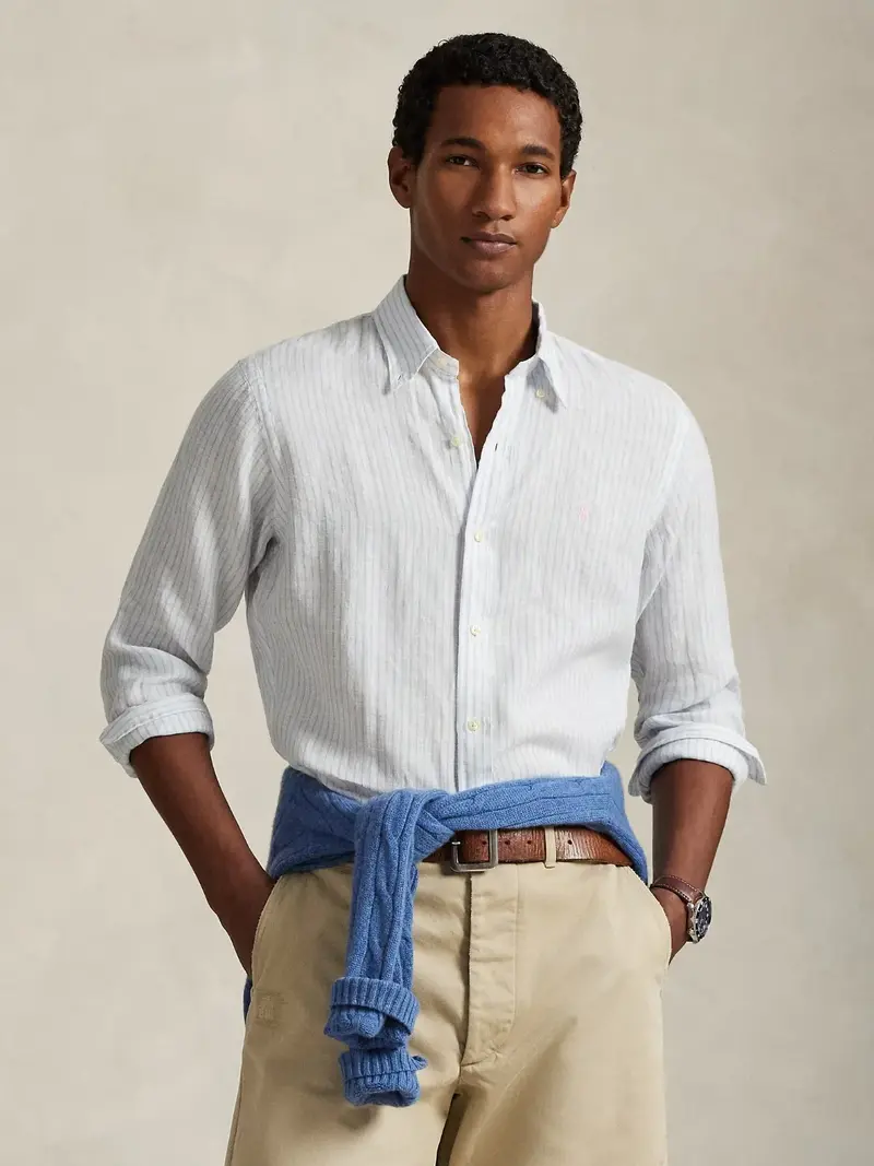 Chemise à rayures Ralph Lauren bleue en lin