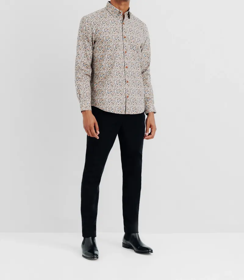 Chemise avec imprimé floral camel